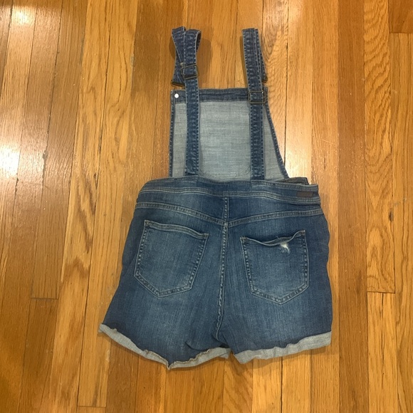 SP Black Cotton Blend Distressed Blue Short Overalls, Size M - Picture 2 of 9